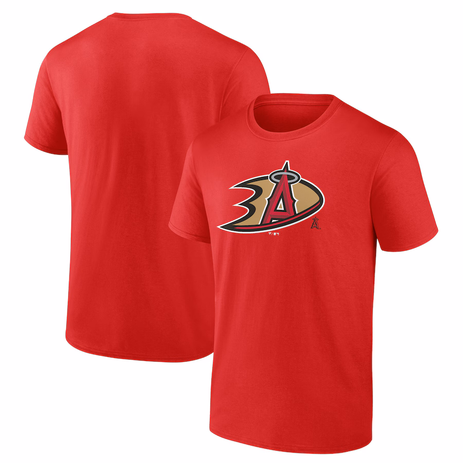 Men's Los Angeles Angels & Anaheim Ducks Red Combined Logo T-Shirt - ujerseystore