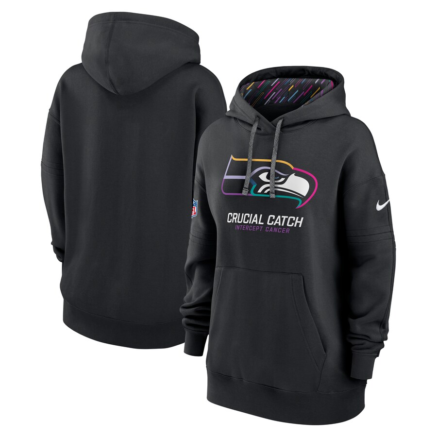 Women's Seattle Seahawks  Nike Black 2024 NFL Crucial Catch Club Pullover Hoodie - ujerseystore