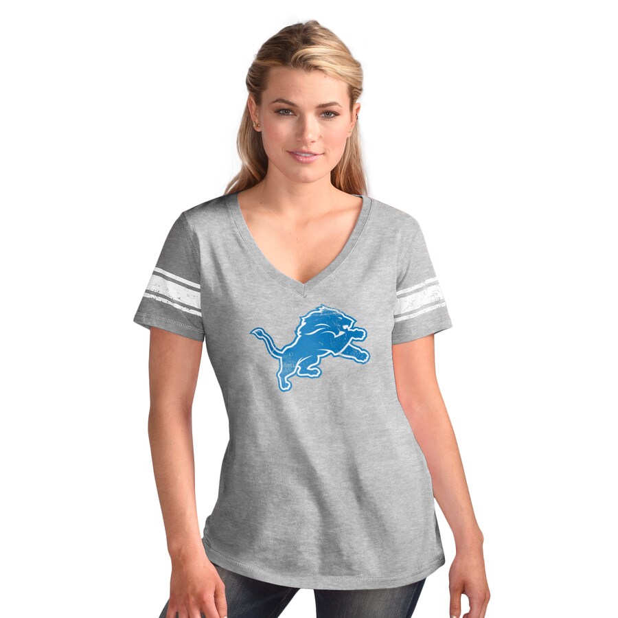 Women's Detroit Lions  G-III 4Her by Carl Banks Heather Gray First Pick Distressed V-Neck T-Shirt - ujerseystore