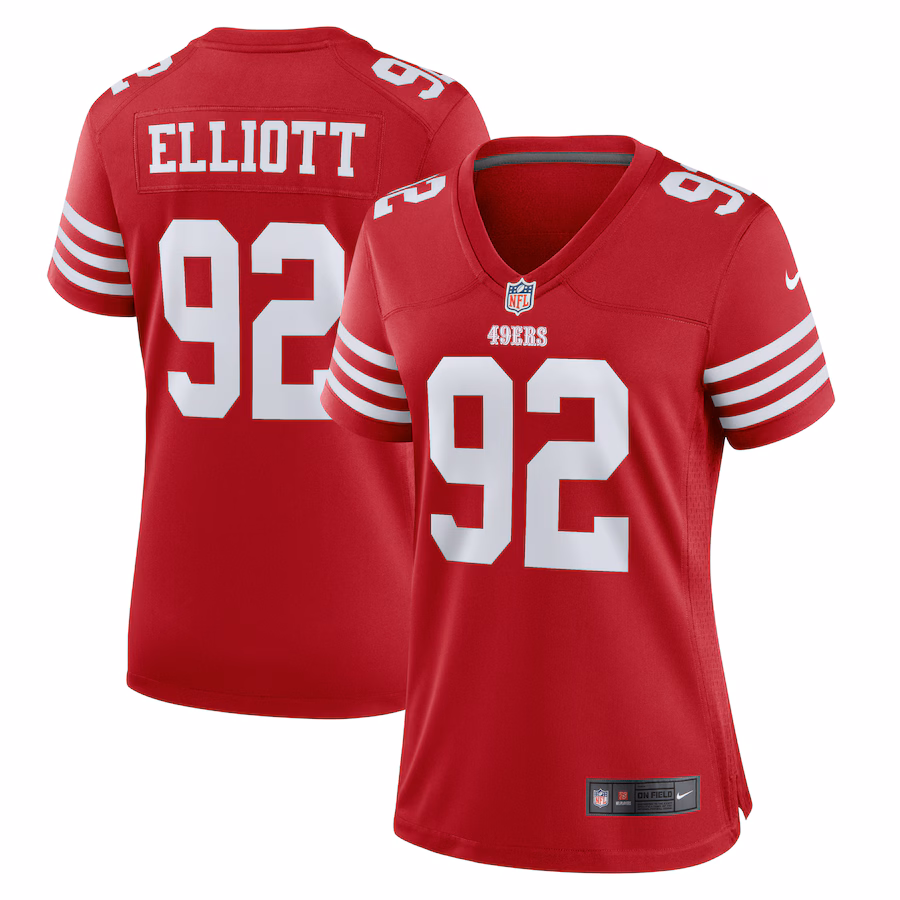 Women's San Francisco 49ers Jordan Elliott Nike  Scarlet Team Game Jersey - ujerseystore
