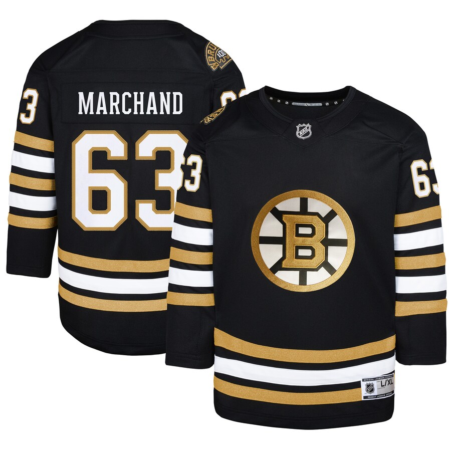 Youth Boston Bruins Brad Marchand Black 100th Anniversary Premier Player Jersey - ujerseystore