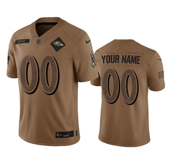 Men's Baltimore Ravens Active Player Custom 2023 Brown Salute To Service Limited Stitched Jersey - ujerseystore