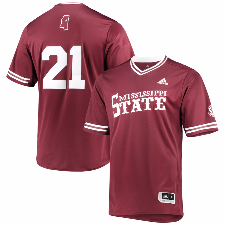 Men's adidas Maroon Mississippi State Bulldogs Replica V-Neck Baseball Jersey - ujerseystore