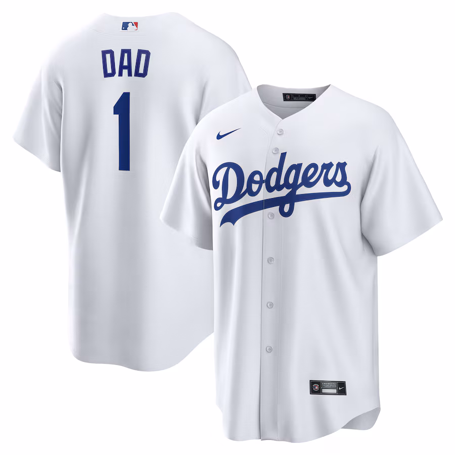 Men's Los Angeles Dodgers Nike White #1 Dad Home Replica Jersey - ujerseystore