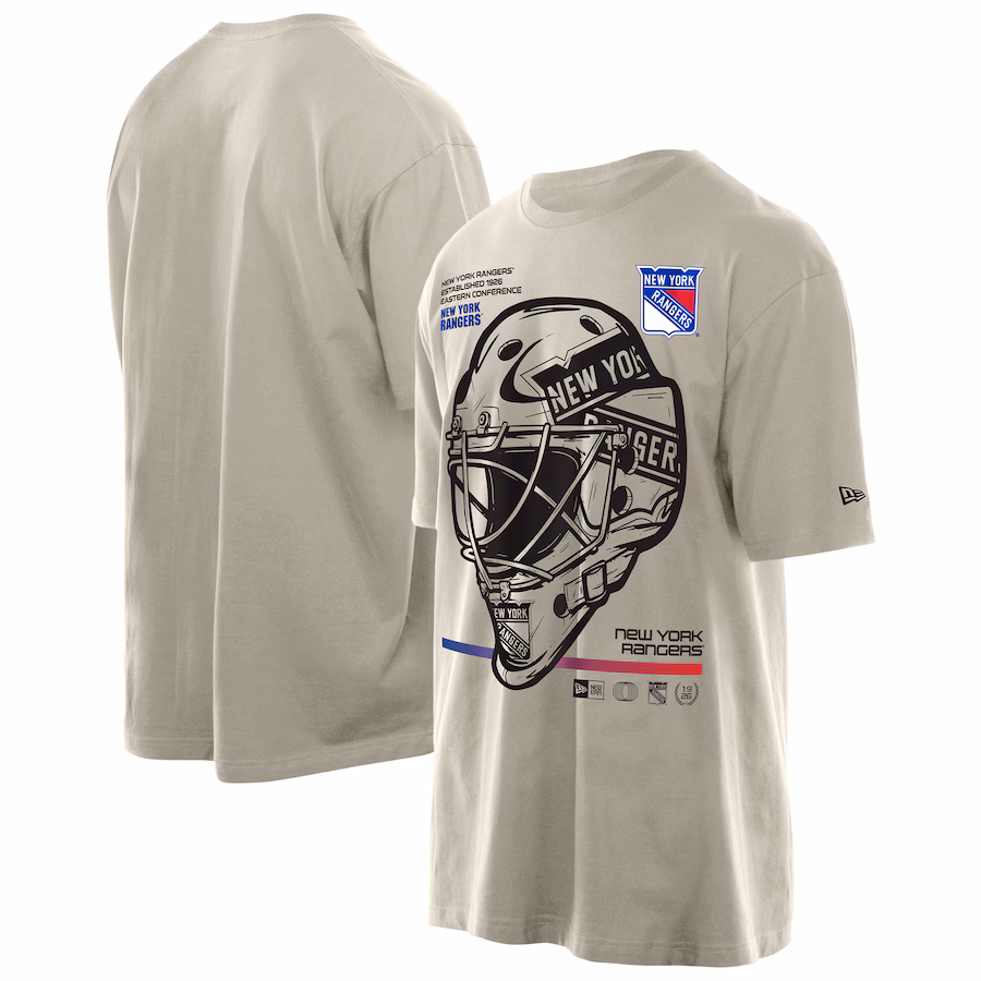 Men's New York Rangers New Era Tan Goalie Mask T-Shirt - ujerseystore