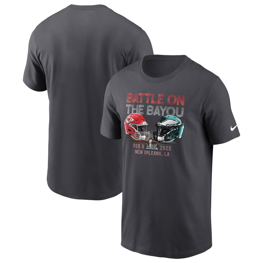 Men's Kansas City Chiefs vs. Philadelphia Eagles Nike Anthracite Super Bowl LIX Matchup T-Shirt - ujerseystore