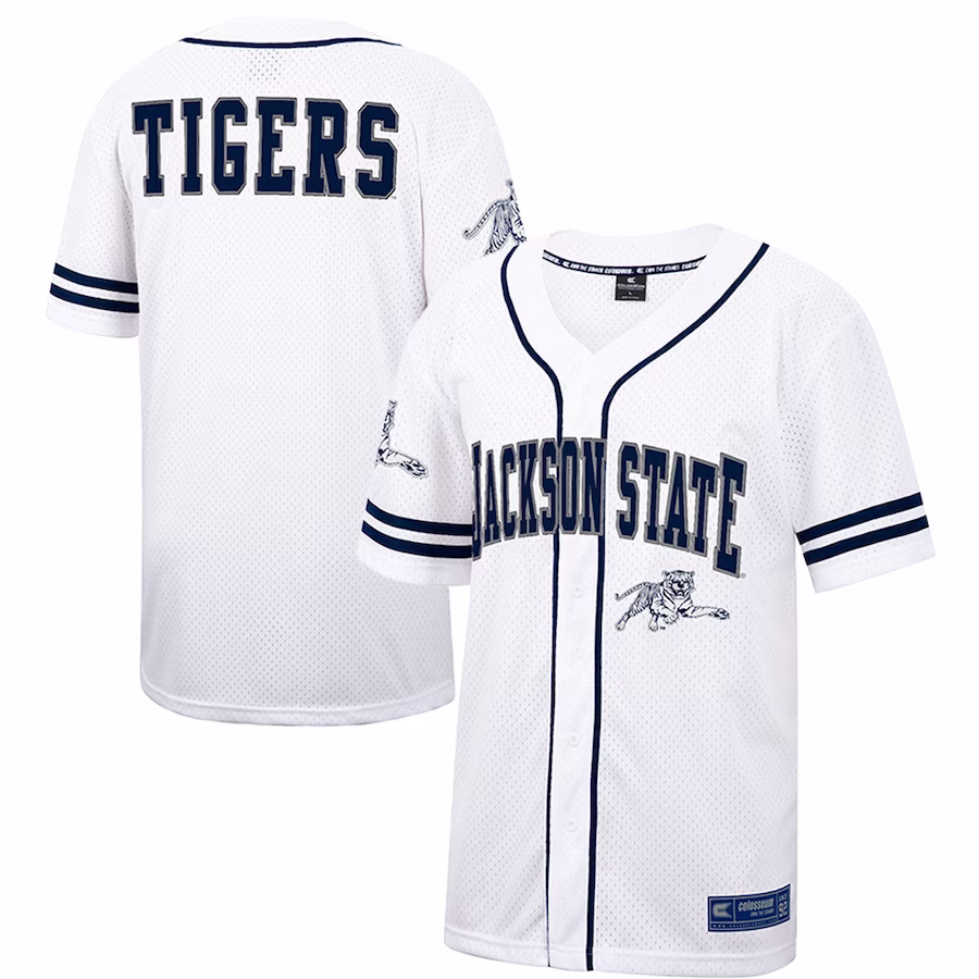 Jackson State Tigers Colosseum Free Spirited Mesh Button-Up Baseball Jersey - White - ujerseystore