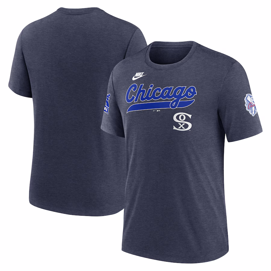 Men's Chicago White Sox Nike Heather Navy Cooperstown Collection Eras Tri-Blend T-Shirt - ujerseystore