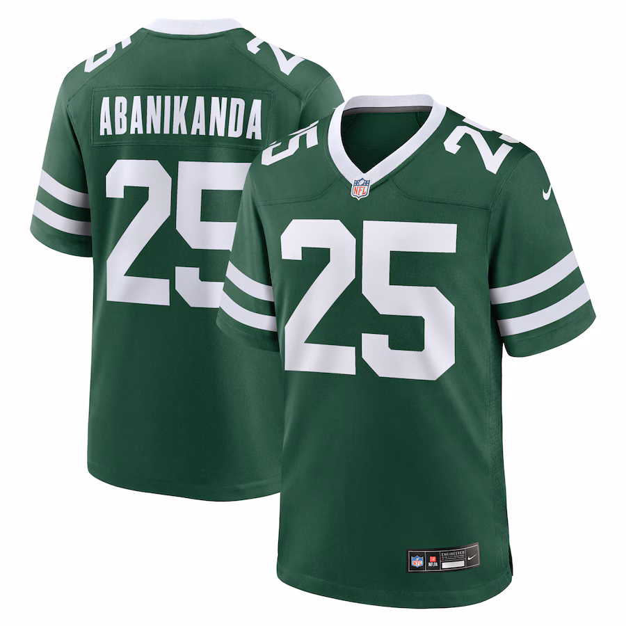 Men's New York Jets Israel Abanikanda Nike Legacy Green Team Game Jersey - ujerseystore