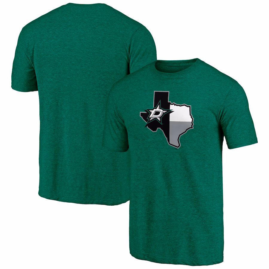 Men's Dallas Stars Fanatics Heather Kelly Green Tri-Blend Block Party Shoot to Score T-Shirt - ujerseystore