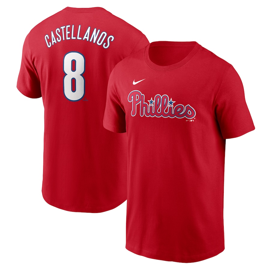 Men's Philadelphia Phillies Nick Castellanos Nike Red Fuse Name & Number T-Shirt - ujerseystore