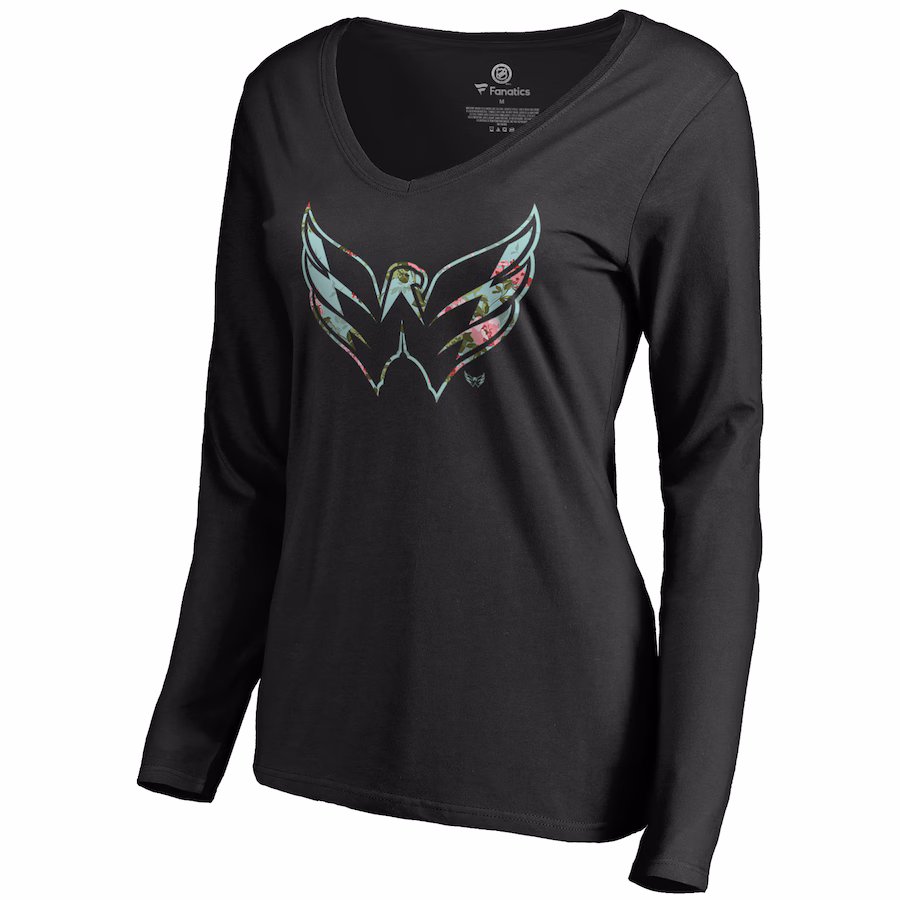 Women's Washington Capitals Black Lovely Long Sleeve V-Neck T-Shirt - ujerseystore