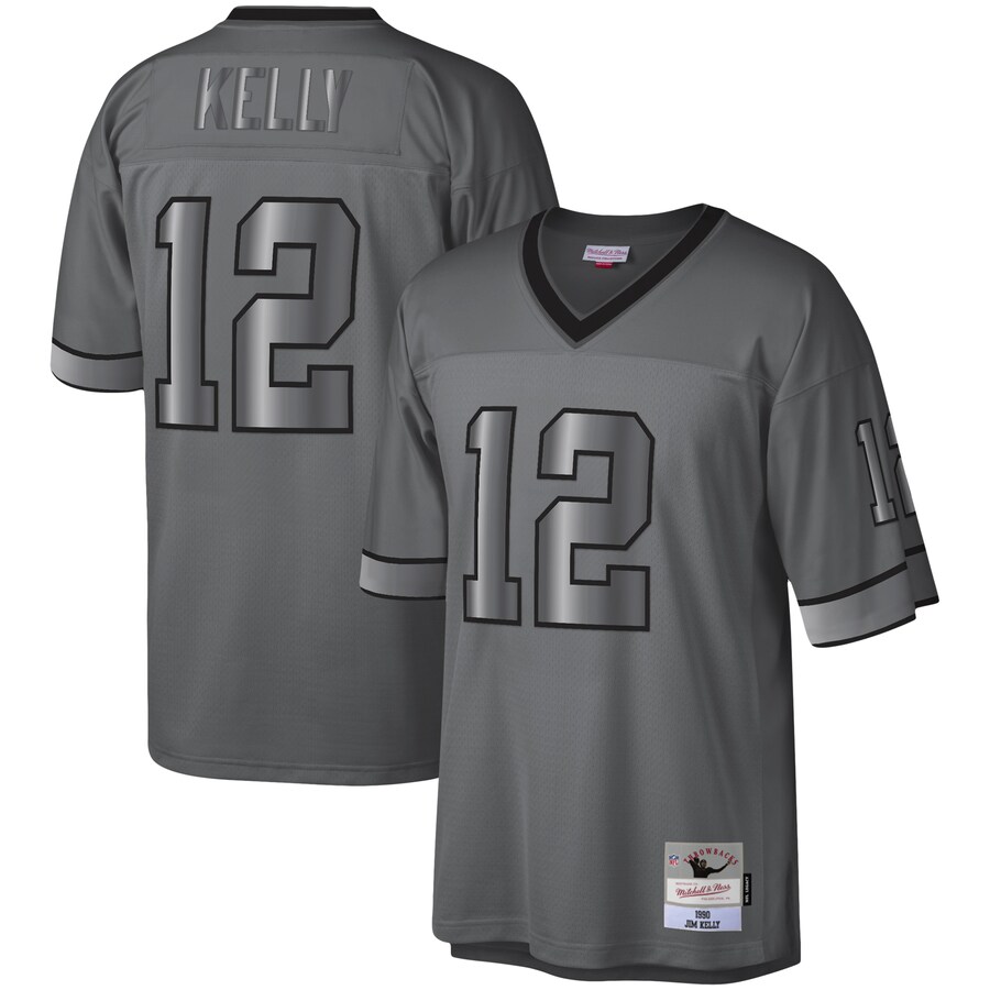 Men's Buffalo Bills Jim Kelly Mitchell & Ness Charcoal 1990 Retired Player Metal Legacy Jersey - ujerseystore