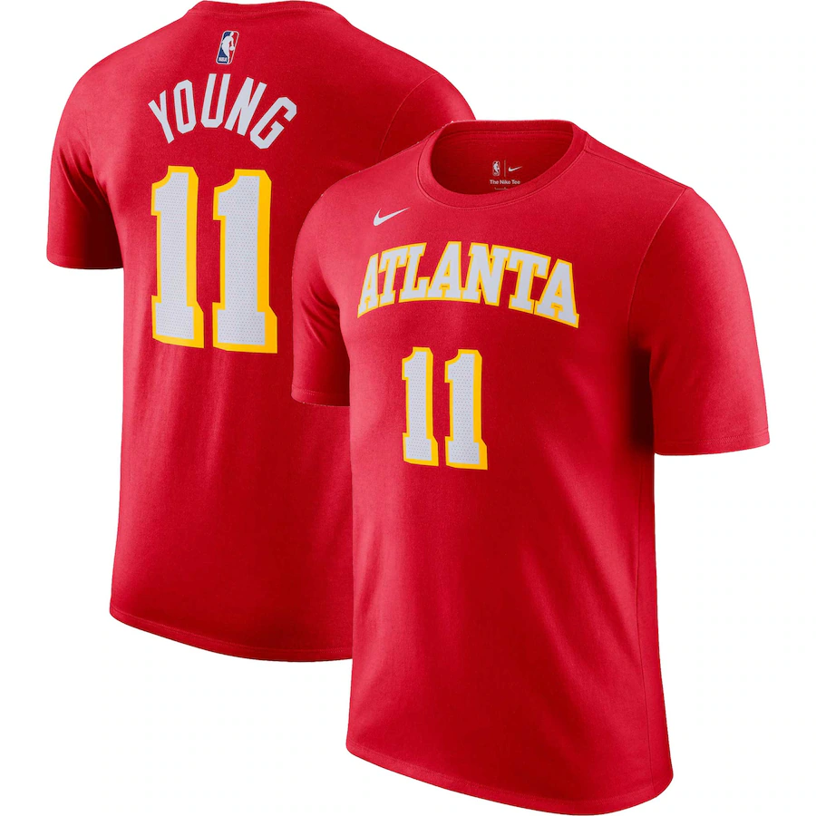 Men's Atlanta Hawks Trae Young Nike Red Icon 2022/23 Name & Number T-Shirt - ujerseystore