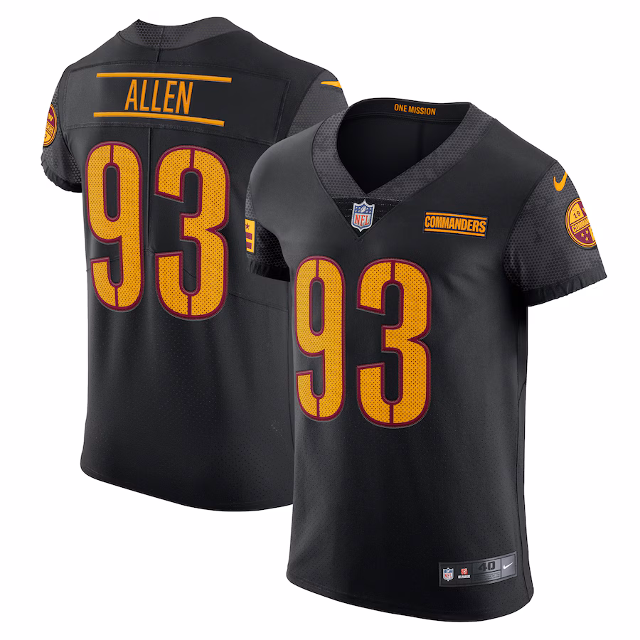 Men's Washington Commanders Jonathan Allen Nike Black Alternate Vapor Elite Jersey - ujerseystore