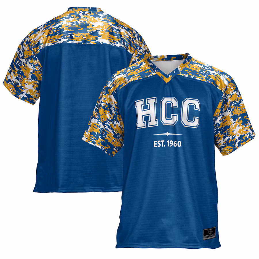Youth ProSphere  Blue Henderson Community College Camo Football Jersey - ujerseystore