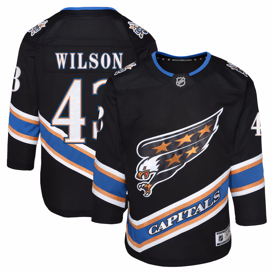Youth Washington Capitals Tom Wilson Black Alternate 50th Anniversary Premier Player Jersey - ujerseystore