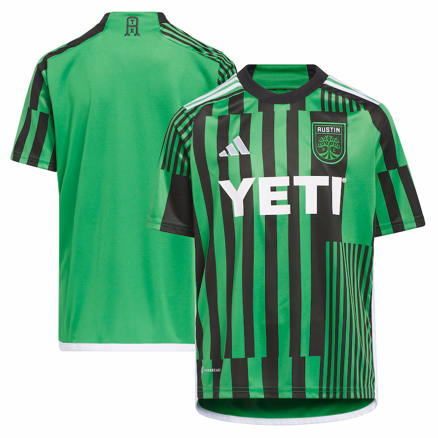 Youth Austin FC adidas Green 2023 Las Voces Kit Replica Jersey - ujerseystore