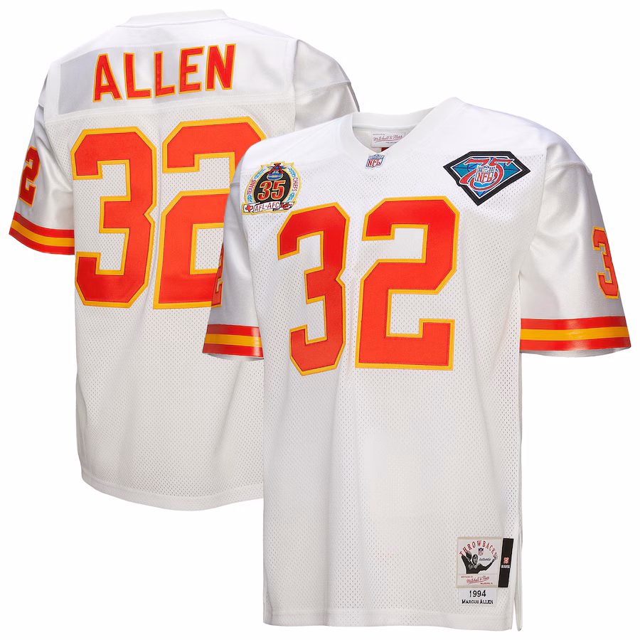 Men's Kansas City Chiefs 1994 Marcus Allen Mitchell & Ness White Authentic Throwback Retired Player Jersey - ujerseystore