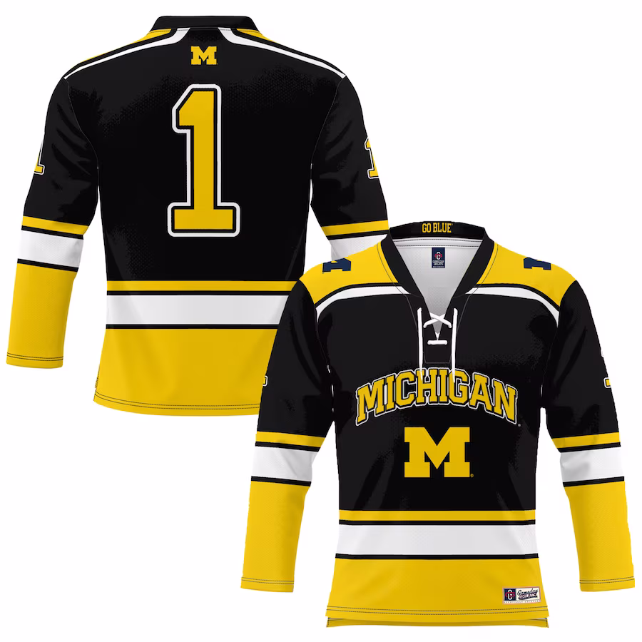 #1 Michigan Wolverines GameDay Greats Youth Hockey Jersey - Black - ujerseystore