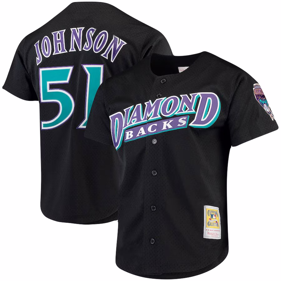 Men's Arizona Diamondbacks Randy Johnson Mitchell & Ness Black Big & Tall Cooperstown Collection Mesh Button-Up Jersey - ujerseystore