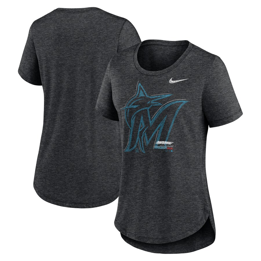 Women's Miami Marlins Nike Heather Black Touch Tri-Blend T-Shirt - ujerseystore