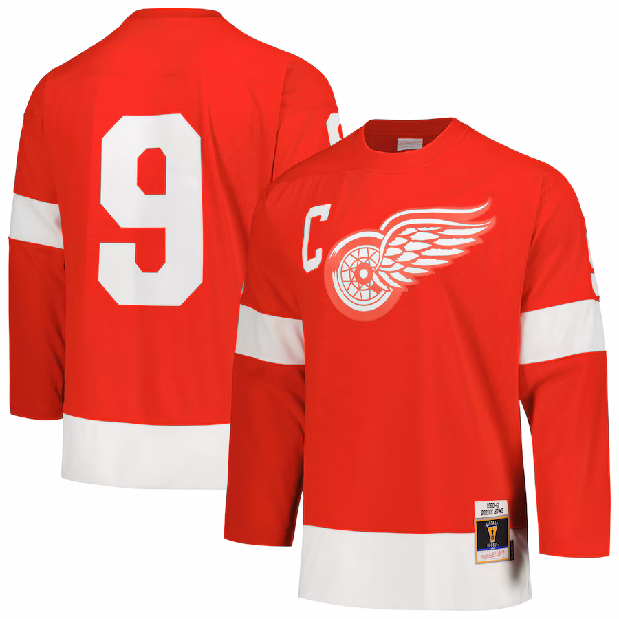 Men's Detroit Red Wings Gordie Howe Mitchell & Ness Red Captain Patch 1960/61 Blue Line Player Jersey - ujerseystore