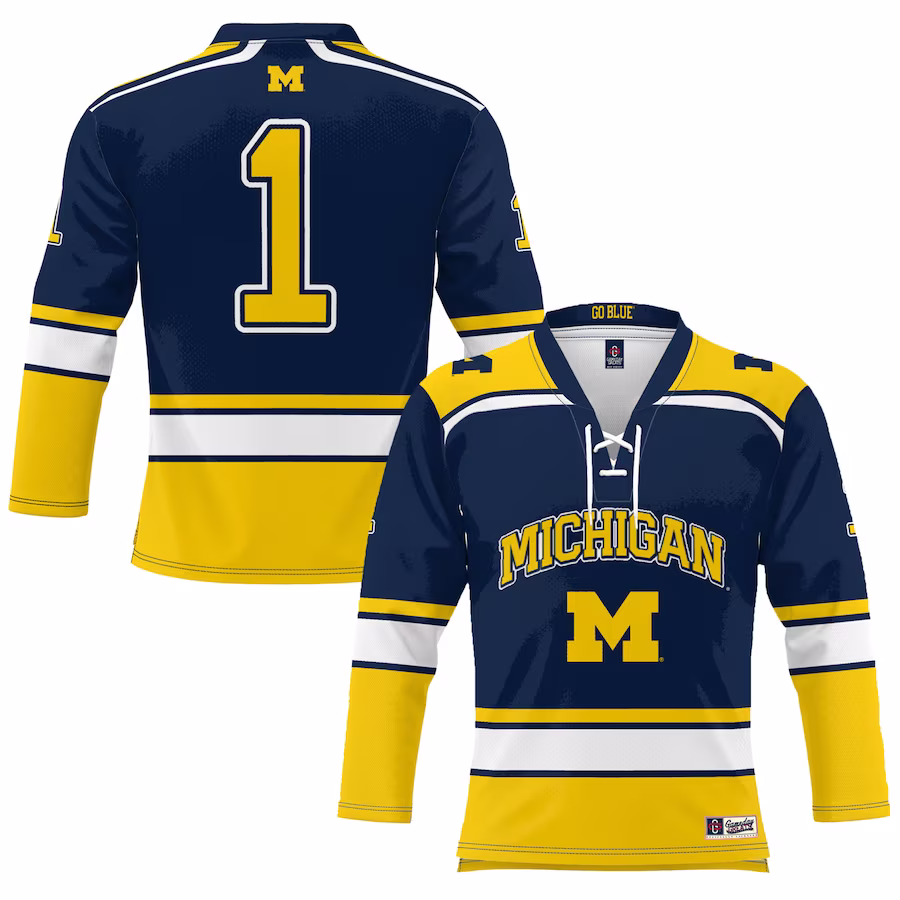 #1 Michigan Wolverines GameDay Greats Youth Hockey Jersey - Navy - ujerseystore