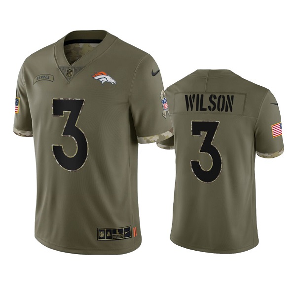 Men's Denver Broncos #3 Russell Wilson 2022 Olive Salute To Service Limited Stitched Jersey - ujerseystore