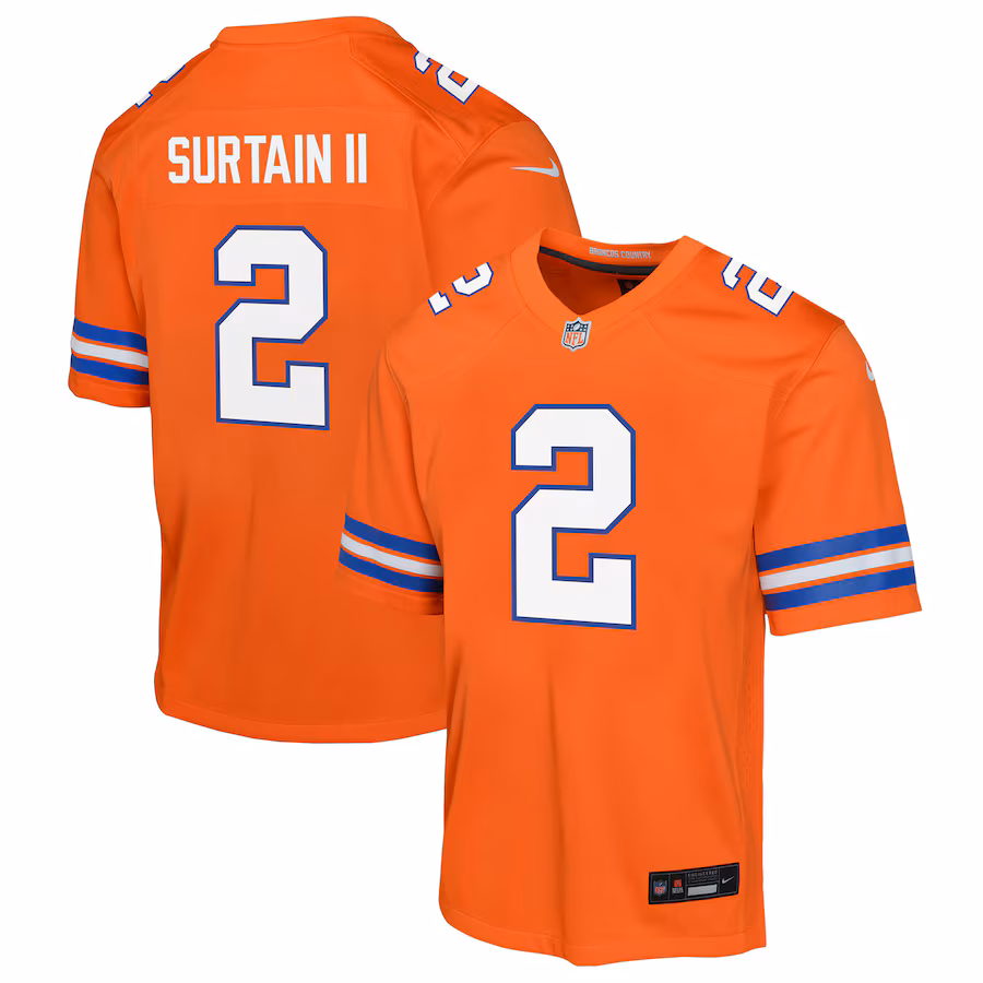 Youth Denver Broncos Patrick Surtain II Nike Orange Mile High Collection 1977 Throwback Game Jersey - ujerseystore