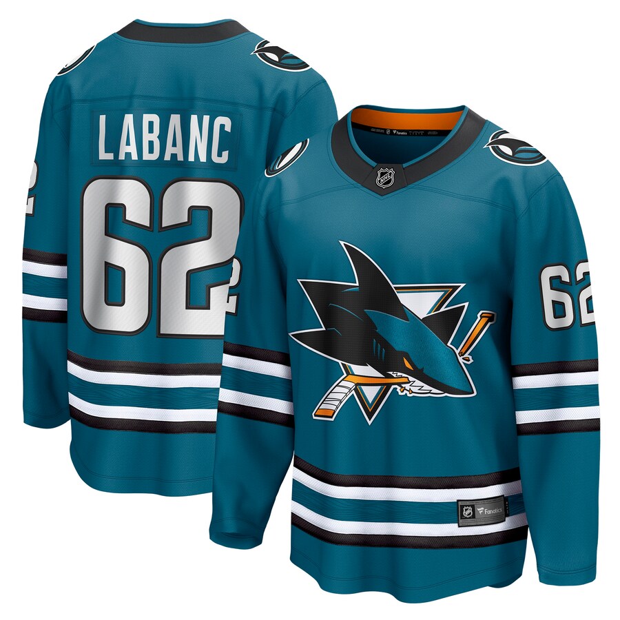 Men's San Jose Sharks Kevin Labanc Fanatics Branded Teal Home Breakaway Player Jersey - ujerseystore