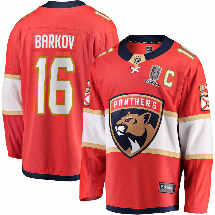 Men's Florida Panthers Aleksander Barkov Fanatics Red Home 2024 Stanley Cup Champions Breakaway Player Jersey - ujerseystore