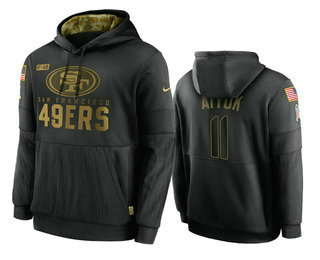 Men's San Francisco 49ers #11 Brandon Aiyuk Black 2020 Salute To Service Sideline Performance Pullover Hoodie - ujerseystore