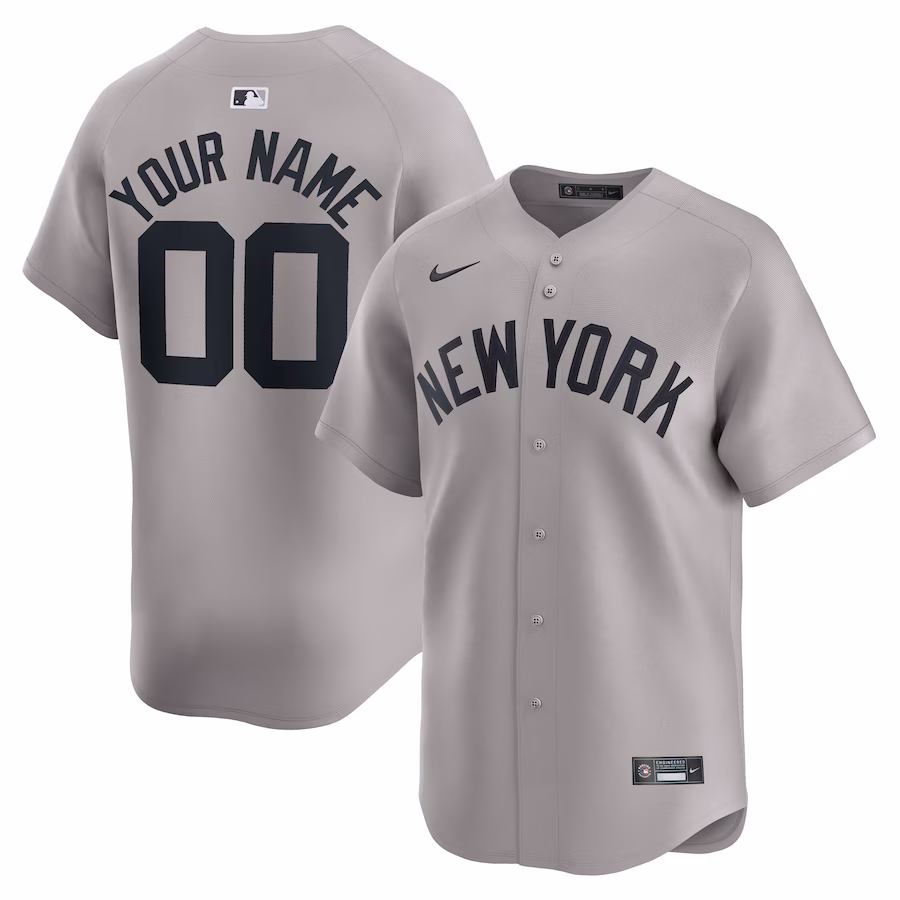 Men's New York Yankees  Nike Gray Away Limited Custom Jersey - ujerseystore