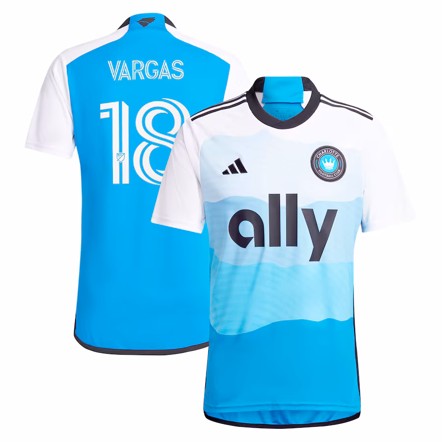 Men's Charlotte FC Kerwin Vargas adidas Blue 2024 The Carolina Kit: Explore Replica Player Jersey - ujerseystore
