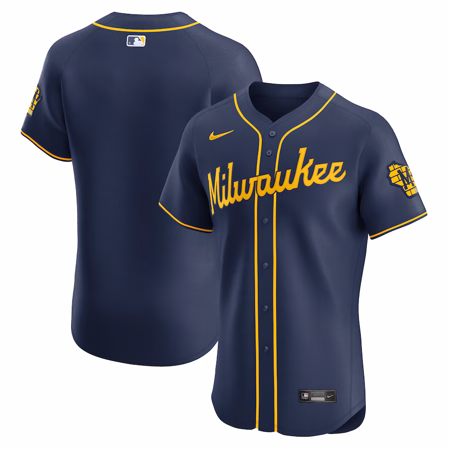 Men's Milwaukee Brewers Nike Navy Alternate Vapor Premier Elite Patch Jersey - ujerseystore