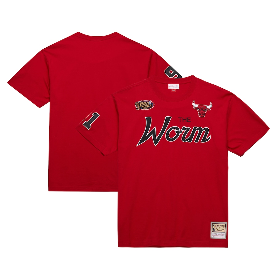 Men's Chicago Bulls Dennis Rodman Mitchell & Ness Red Premium Nickname T-Shirt - ujerseystore