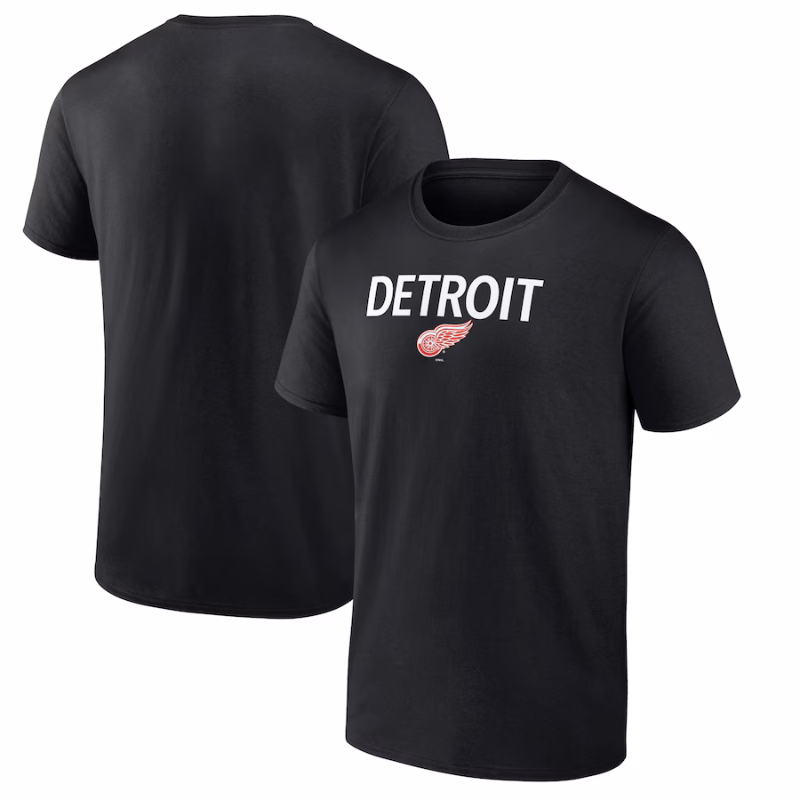 Men's Detroit Red Wings Black Team Primary Logo Graphic T-Shirt - ujerseystore