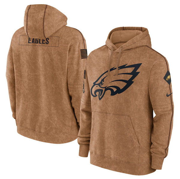 Men's Philadelphia Eagles 2023 Brown Salute to Service Pullover Hoodie - ujerseystore
