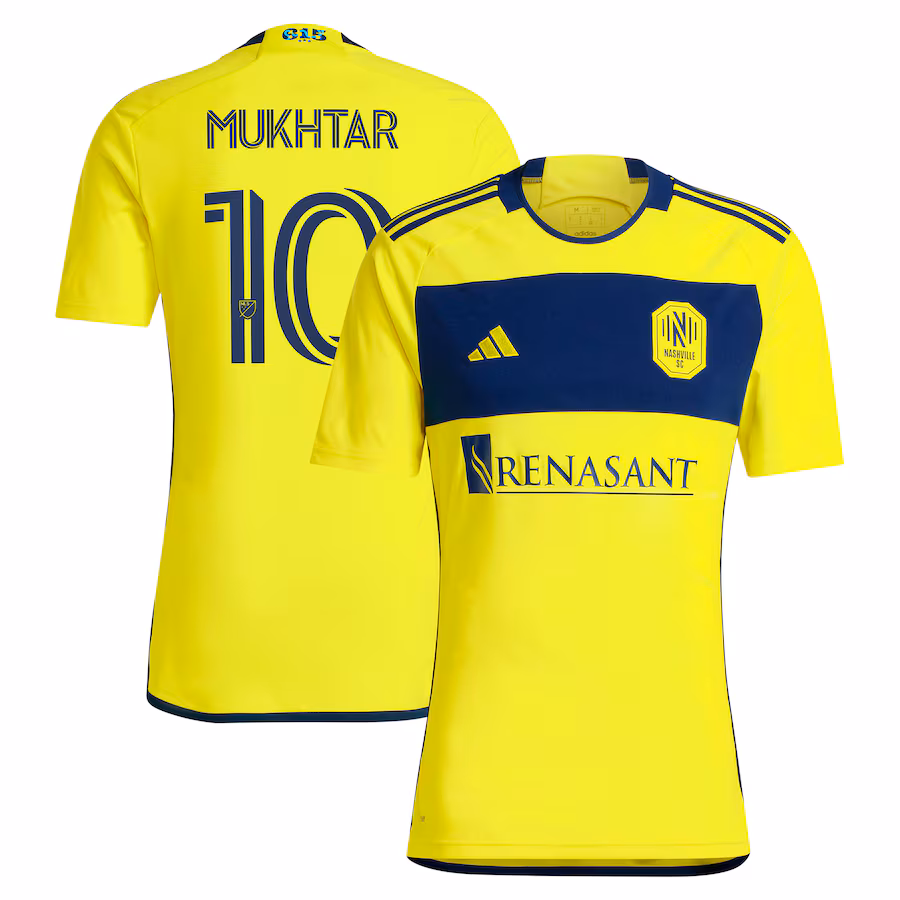 Men's Nashville SC Hany Mukhtar adidas Yellow 2024 The 615 Kit Replica Player Jersey - ujerseystore