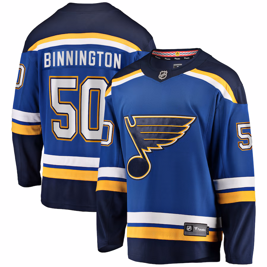 Men's St. Louis Blues Jordan Binnington Fanatics Blue Breakaway Home Jersey - ujerseystore