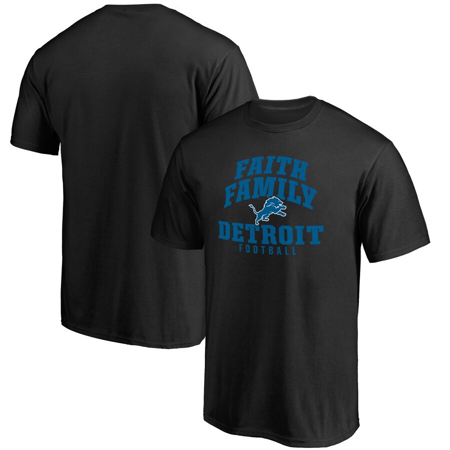 Men's Detroit Lions Black Faith Family T-Shirt - ujerseystore