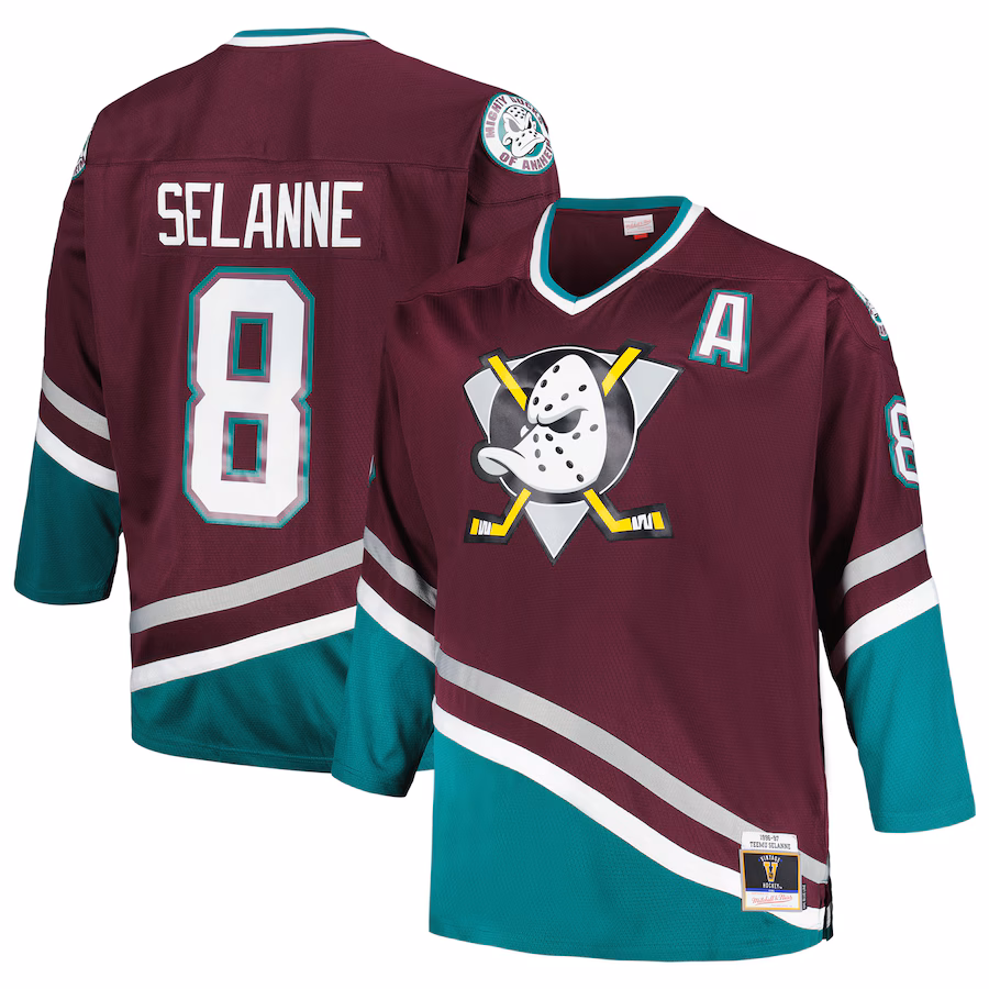Men's Anaheim Ducks Teemu Selanne Mitchell & Ness Purple Big & Tall Blue Line Player Jersey - ujerseystore
