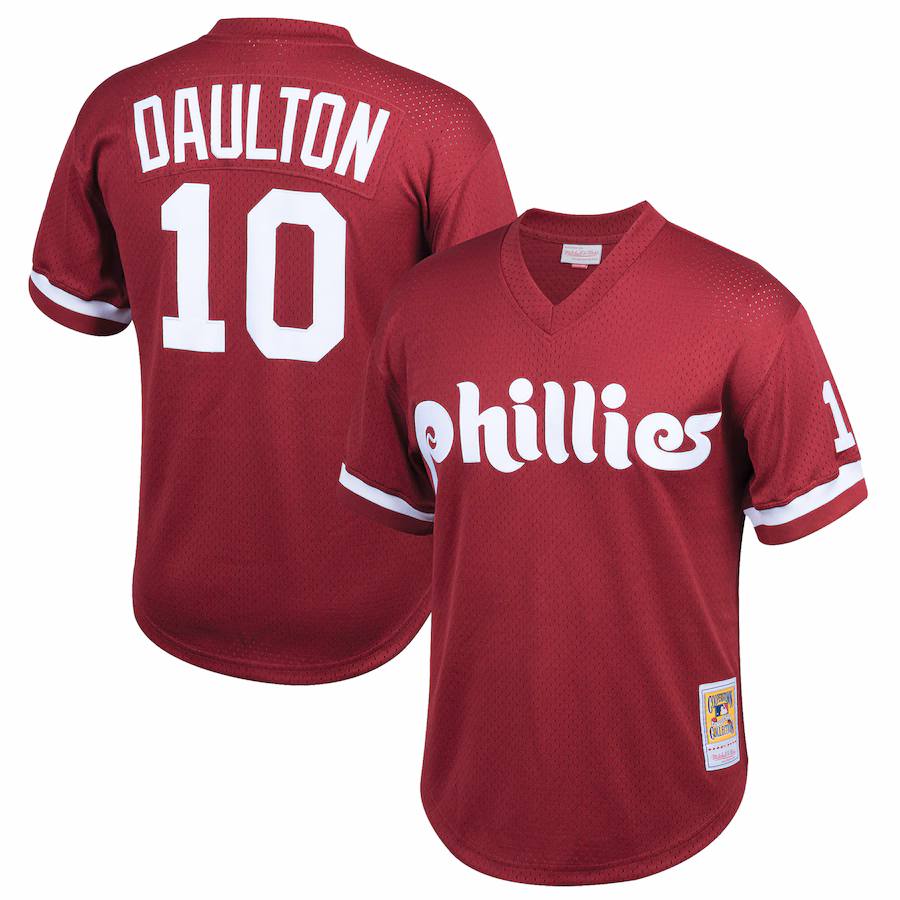 Youth Philadelphia Phillies Darren Daulton Mitchell & Ness Burgundy Cooperstown Collection Mesh Batting Practice Jersey - ujerseystore
