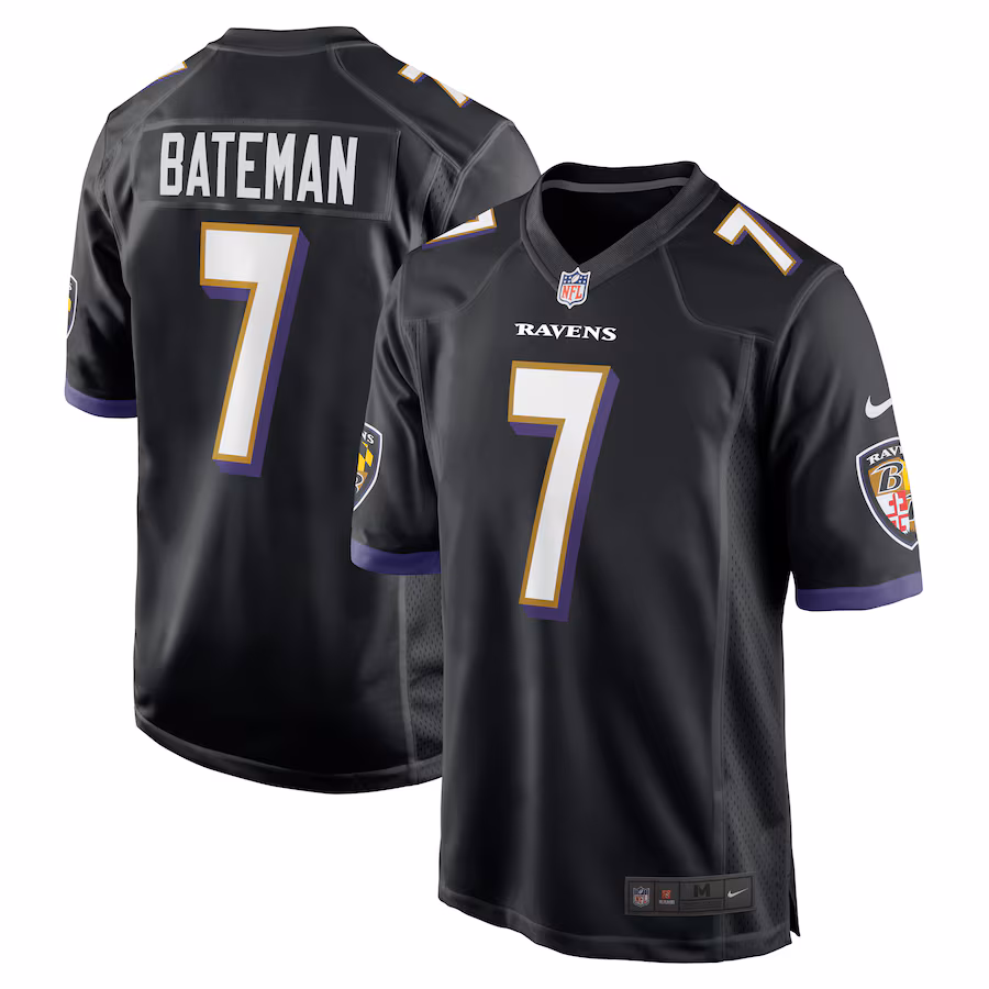 Men's Baltimore Ravens Rashod Bateman Nike Black Game Player Jersey - ujerseystore
