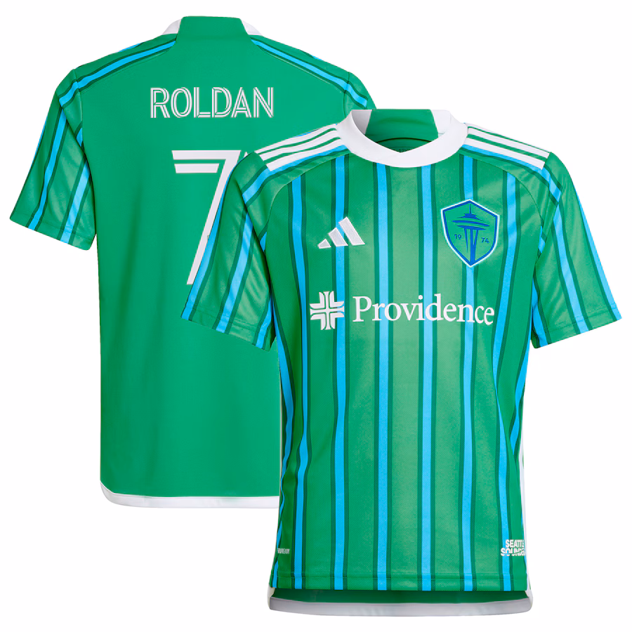 Youth Seattle Sounders FC Cristian Roldan adidas Green 2024 The Anniversary Kit Replica Player Jersey - ujerseystore