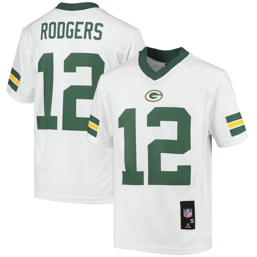 Youth Green Bay Packers Aaron Rodgers White Replica Player Jersey - ujerseystore