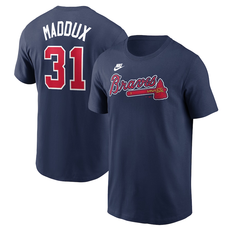 Men's Atlanta Braves Greg Maddux Nike Navy Fuse Name & Number T-Shirt - ujerseystore