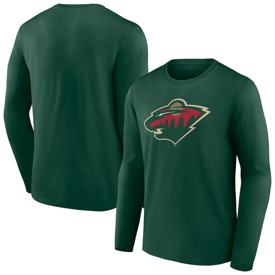 Men's Minnesota Wild Green Primary Logo Long Sleeve T-Shirt - ujerseystore