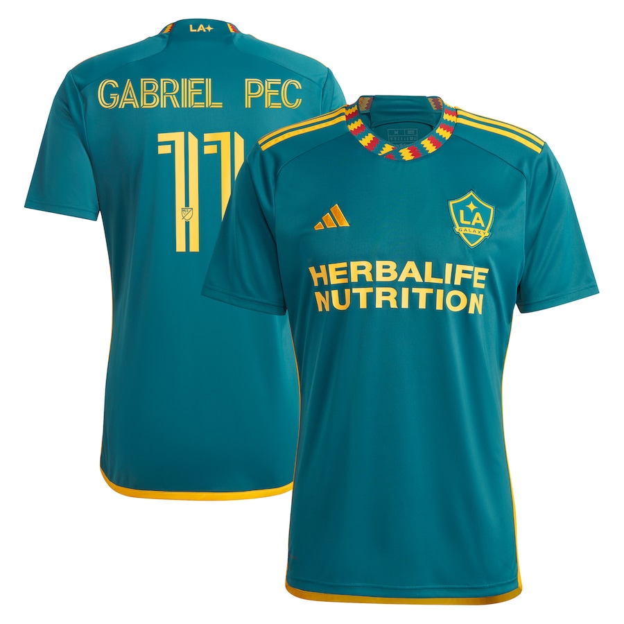 Men's LA Galaxy Gabriel Pec adidas Green 2024 LA Kit Replica Player Jersey - ujerseystore